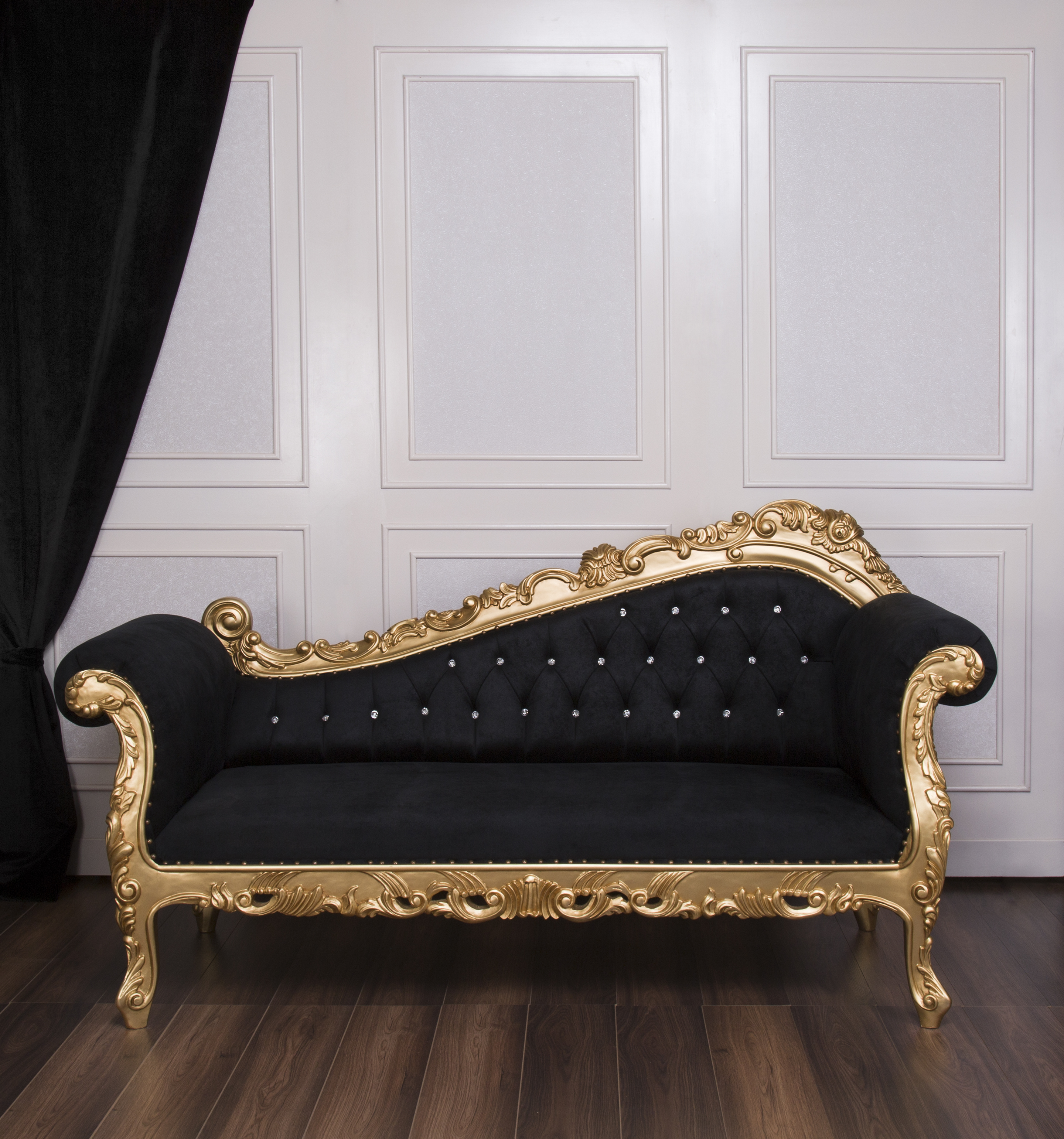 Gold & Black Suede Cleopatra Chaise Lounge